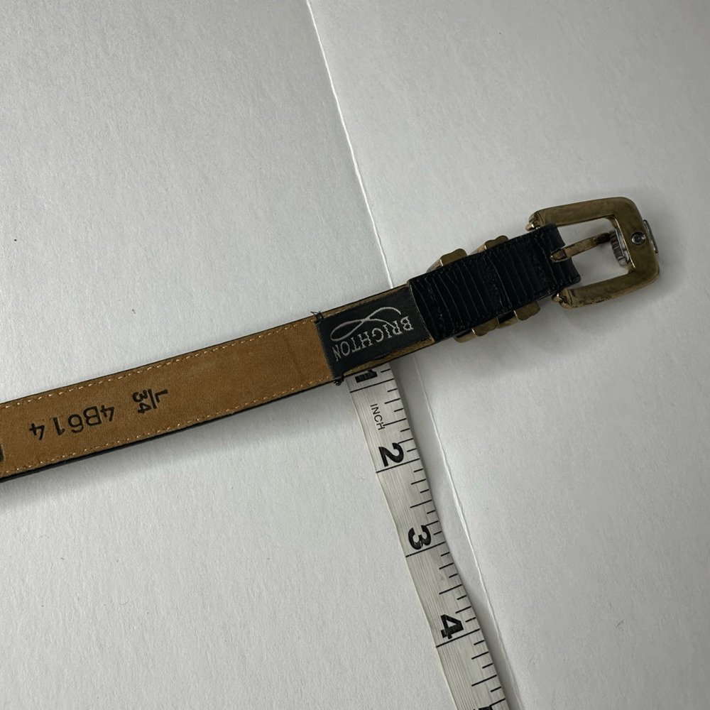 vtg 90s BRIGHTON Classics Black Leather Belt Silver Gold women's L 34 dressy thi - Picture 5 of 8